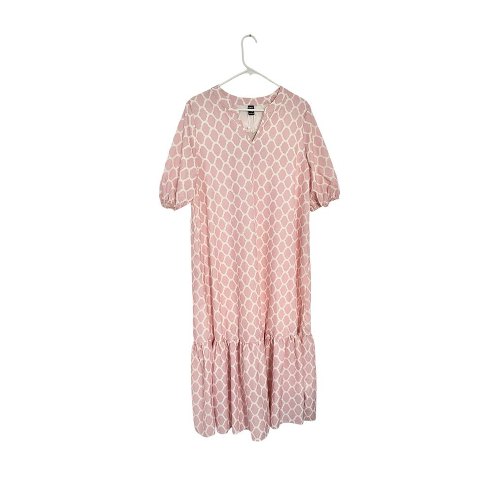 Emery Rose L pink dress maxi mosaic long comfort summer sun vacation puff sleeve